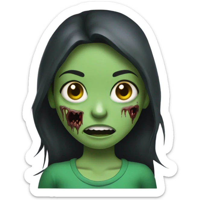 Brunette zombie girl in horror green creppy sticker