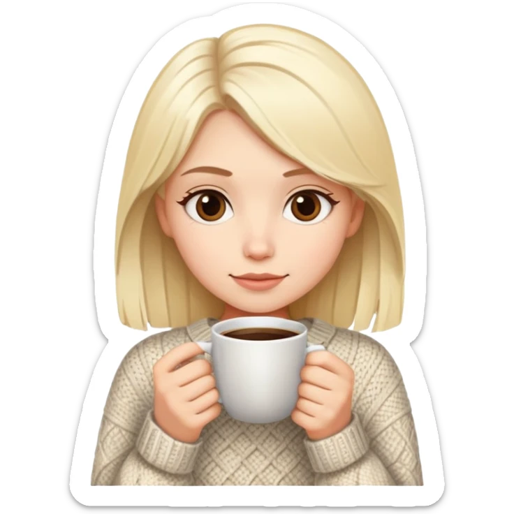 menina loira branca com blusa de frio com café na mão sticker