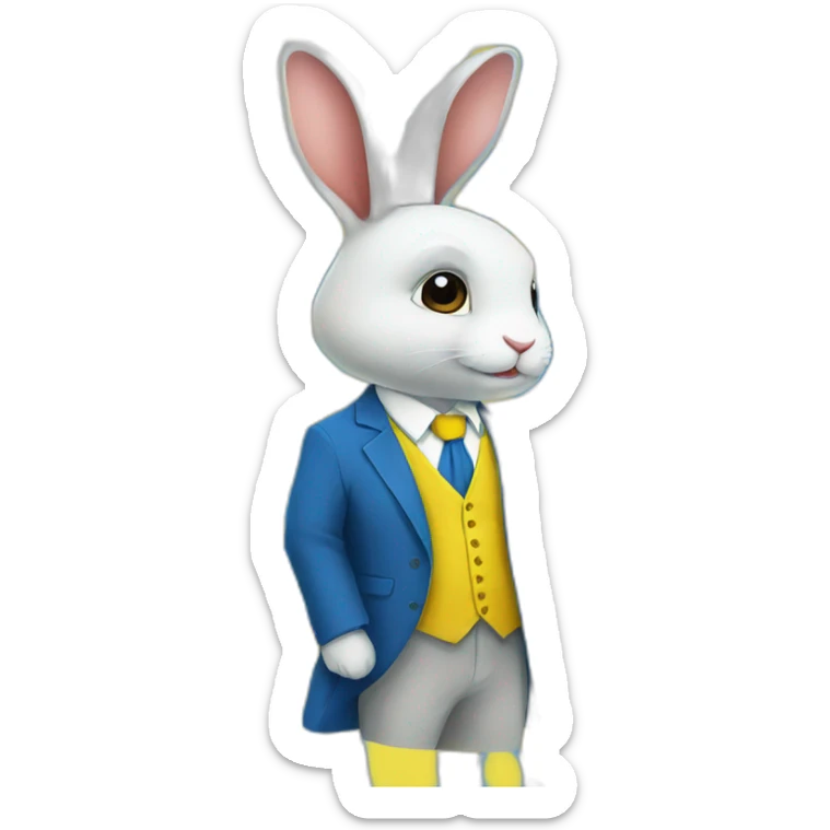 A rabbit student in a suit in the color of the Ukrainian flag sticker