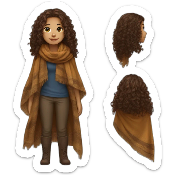 Girl with beorn long curly hair in riffindor scarf clothes sticker
