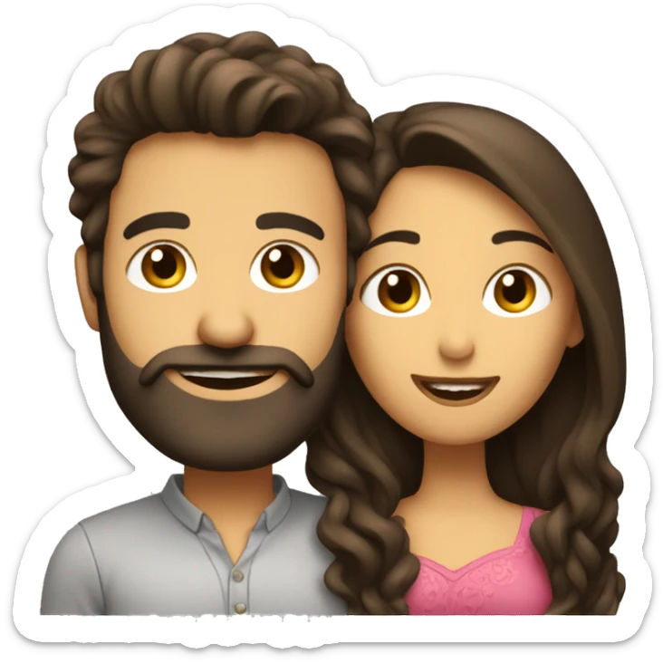 Brunette man with beard kissing brunette woman with long hair sticker