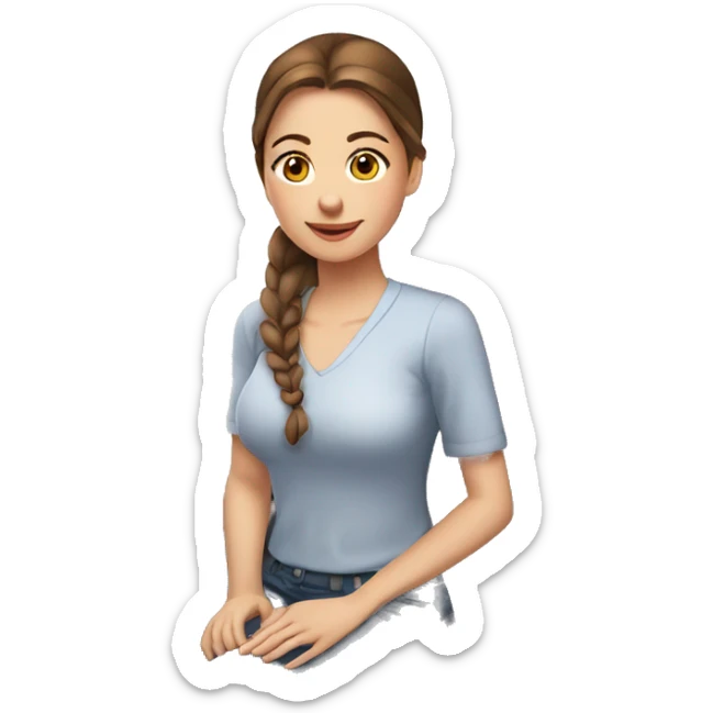 brown hair girl with blue eyes and ponytail sitting on plane, pink cheeks sticker