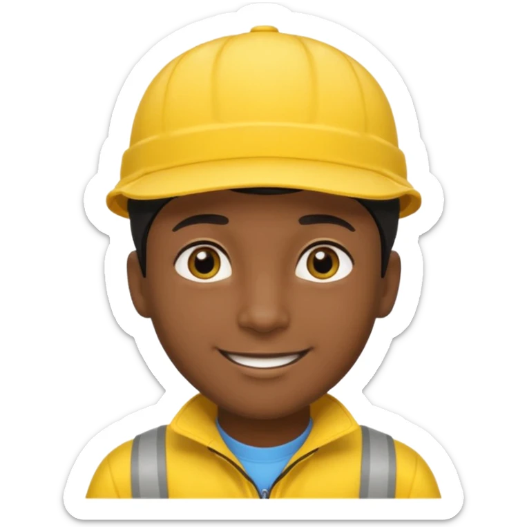 A man with dark skin tone, wearing a bright yellow cap, short black hair mostly covered by the cap, large brown eyes, and a wide smile. sticker