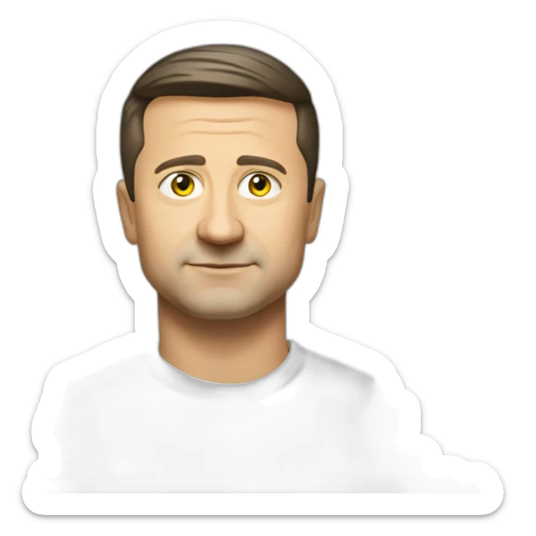 President Volodymyr Zelenskyy in haki tshirt with ukrainian symbol sticker