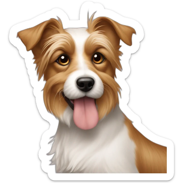 jack Russell cross apoloso cross Yorkshire terrier - long hair light brown all over - fat dog itching itself sticker