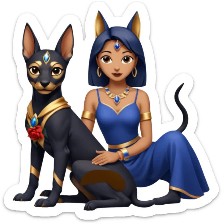  Short-eared Black lapis rose gold beautiful woman lap anubis puppy floor statue posed  sticker
