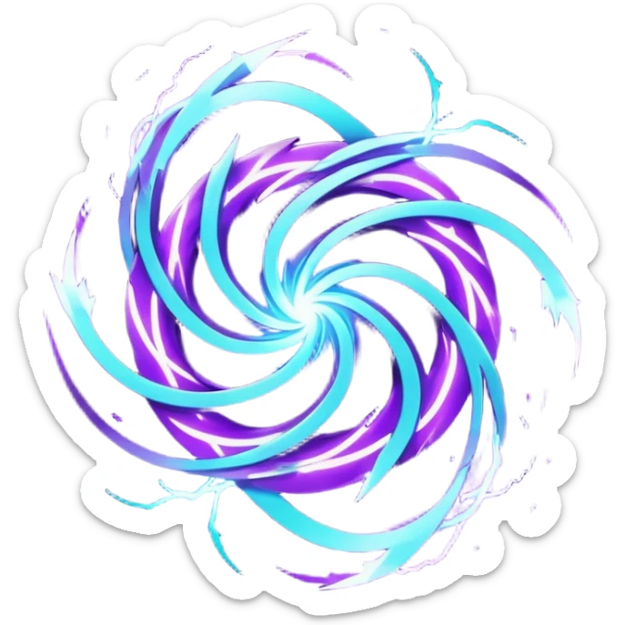 futuristic minimalistic logo icon, abstract glowing storm swirl made of neon purple (#8B5CF6) and cyan (#00E0FF) lines, representing Storm team energy and speed, digital lightning core, dark background, no face, tech-style emblem, 1:1 aspect ratio sticker