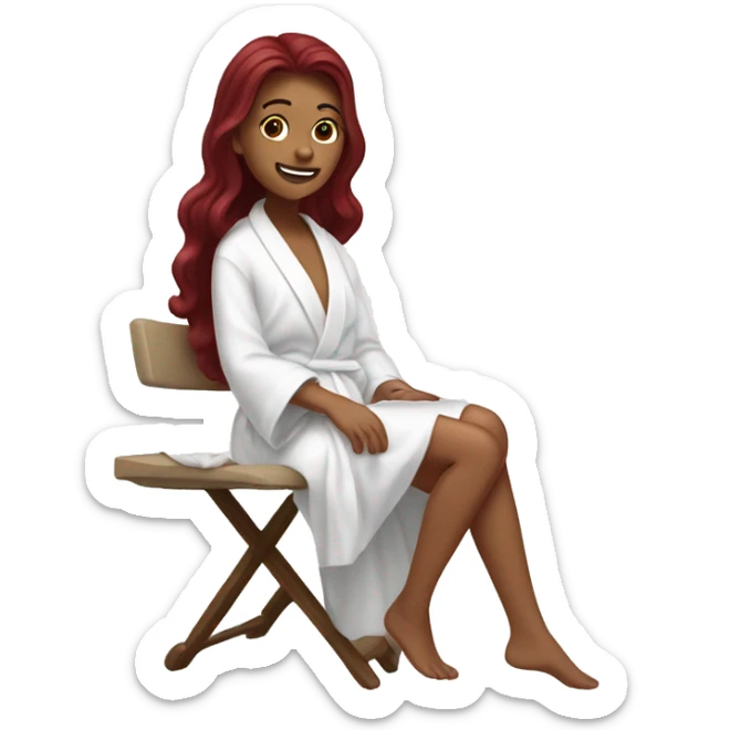 Burgundy haired girl in a white robe shaving her legs sticker