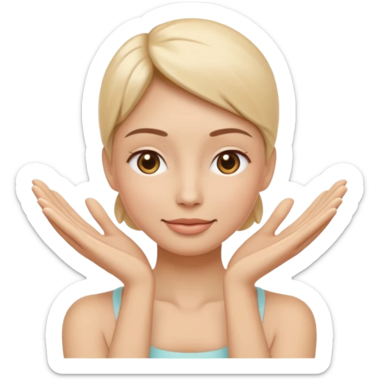 Minimal wellness-style emoji showing skin tightening, a hand gently lifting and supporting facial skin upward, subtle lifting gesture, smooth contours, natural and calm look, non-medical, non-cosmetic, no makeup, no injections, no surgery, clean, modern, trustworthy wellness aesthetic sticker