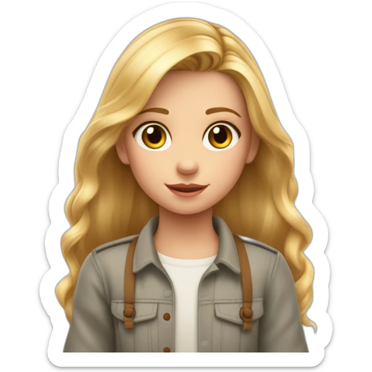 Estilo pixar niña de 8 años rubia pelo liso puntas rozadas, ojos marrones sticker