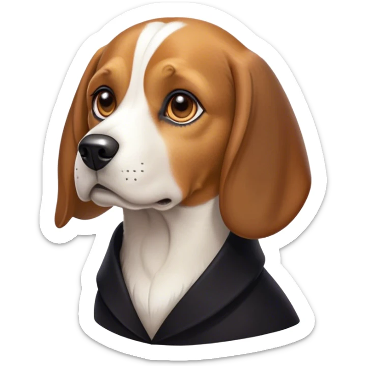 Cinematic Noble Beagle Portrait Emoji, Poised and regal, with a compact, sturdy build and a well-groomed coat of white, brown, and black, deep-set soulful hazel eyes, Simplified yet sharp and sophisticated features, highly detailed, glowing with a soft, dignified glow, high shine, intelligent and loyal, stylized with an air of strength, focused and attentive, soft glowing outline, capturing the essence of a watchful and confident companion, so majestic it feels as though it could step out of the screen with effortless authority! sticker