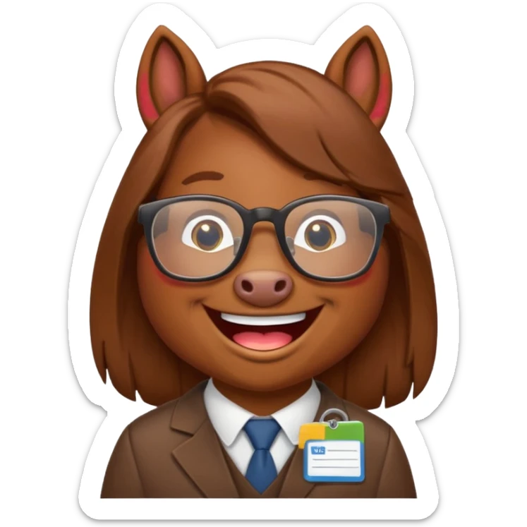 Laughing horse who is a smart bank clerk but laughing sticker