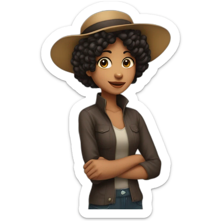 Uma menina Boiadeira de cabelo liso com chapéu de boiadeira cabelos longos lisos e pretos sticker