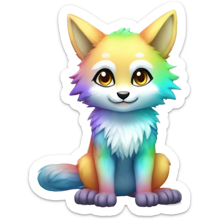 shiny, colorful, gradient, Kemono-style, Chibi, Anthro-Fur-Sona-Fakémon, Full Body sticker