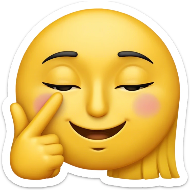 A circular emoji with eyes closed with not so big eyelashes, standard nose, a smirk with one hand making middle finger expression resting on nose slanting down. sticker