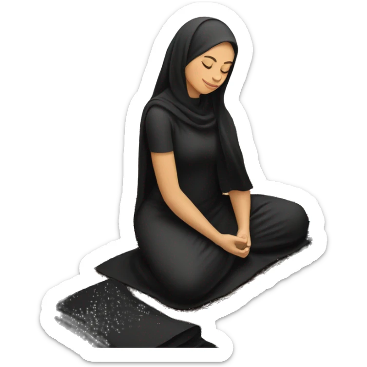 muslim woman praying on a praying carpet with a black abaya on sticker