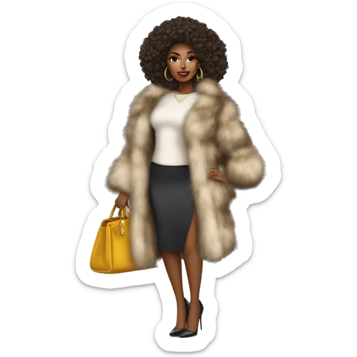 Beautiful woman wearing fur and high stilettos with top handle bag sticker