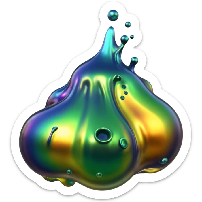 3D render of Oil Slick, toxic waste aesthetic, bubbling liquid, caution metal, industrial warning texture. sticker