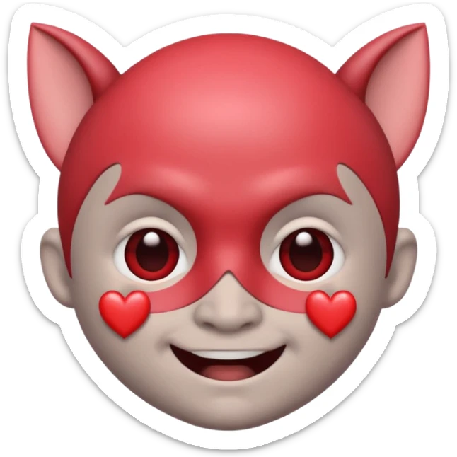 Bat, as a memoji, with hearts around his face, with a little smile sticker