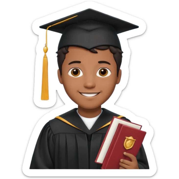 male graduate with brown skin, short wavy hair black sticker