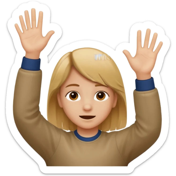 kid with brown/blonde hair and has hands up and above hands there is 67 like this🤷‍♀️ sticker