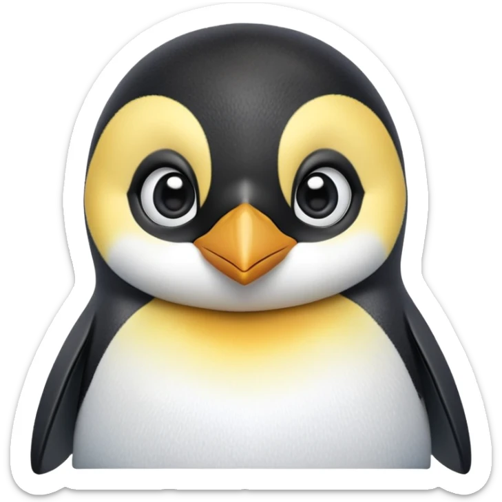 cinematic-cute-emperor-penguin-portrait-emoji,-head-tilted-playfully-and-inquisitively,-with-glossy,-pristine-plumage,-sparkling-eyes-filled-with-curiosity,-simplified-yet-irresistibly-adorable-features, black, large black eyes face, zoomed in sticker