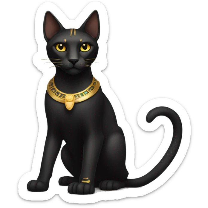 Black Egyptian Cat with Golden Anubis-Rings and yellow markings. Full body sticker