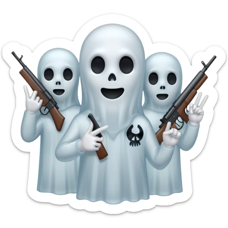 Fantasmas con un fusil y haciendo haciendo en en forma de ✌️ con los dedos sticker