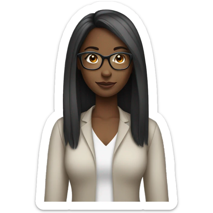 Black girl with straight hair and pretty face with glasses sticker