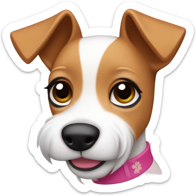 mini fox terrier with a pink collar, caramel fur, inspired by the style of “Lady and the Tramp.” White outline around it sticker