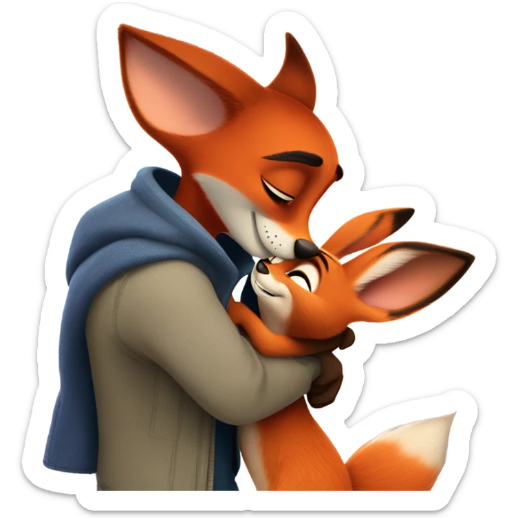 Nick Wilde the orange fox from Zootopia and Judy Hopps the grey bunny from Zootopia hugging each other sticker