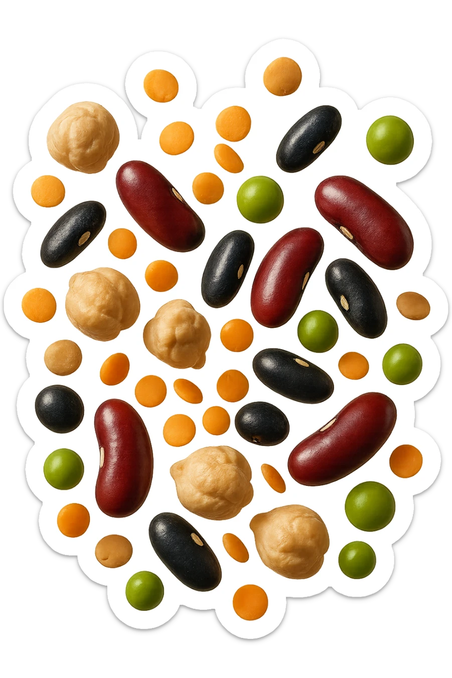  Ceci, lenticchie, fagioli rossi e neri, piselli FLUTTUANO IN ARIA, IPERREALISTICO 4K sticker