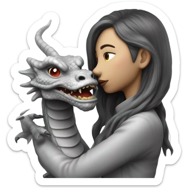 Photo realistic, alien female gray, kissing and embracing china dragon sticker