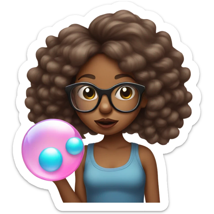 Sassy brown skin girl with glasses blowing bubble gum sticker