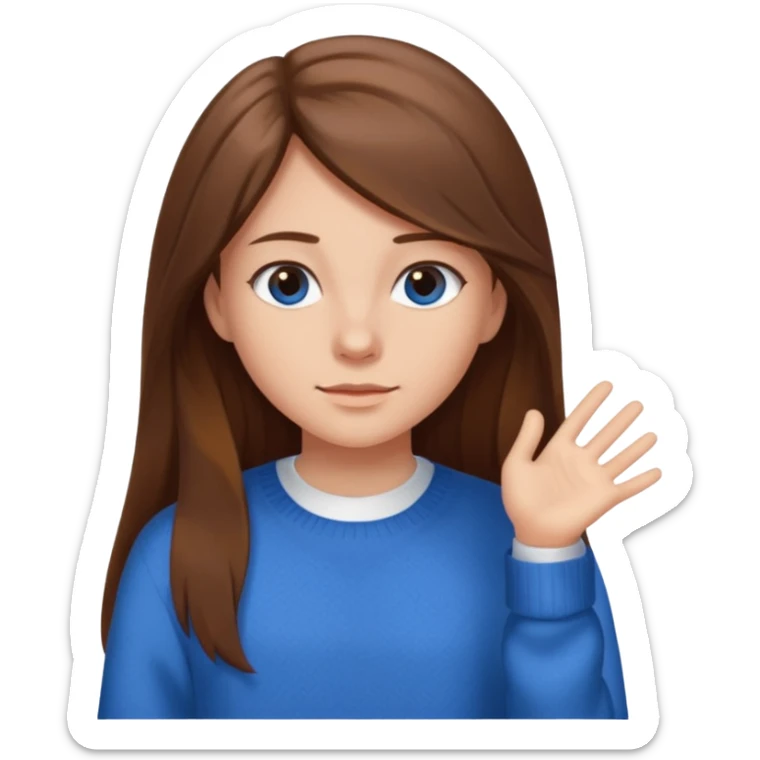 crea una ragazza giovane con i capelli marroni lunghi, una camicia bianca e un maglioncino blu sticker