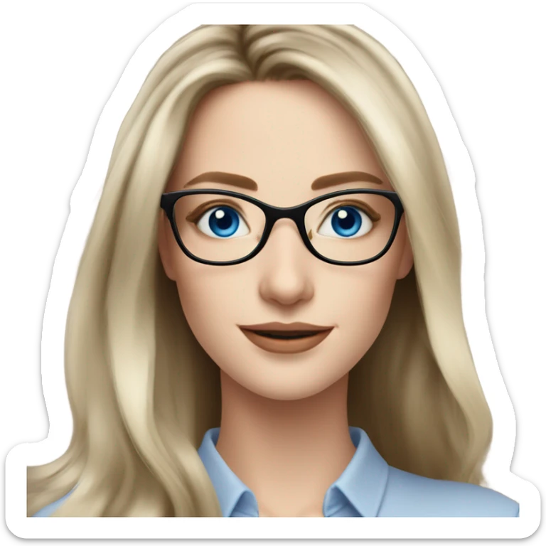 Shoulder length Balayage pale model lady with glasses and blue eyes happy  sticker