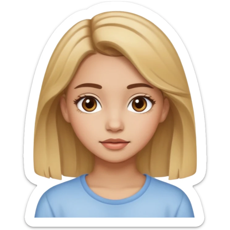 adolescente con maquillaje suave, con el cabello castaño y en las puntas del cabello mono, sticker