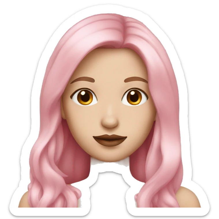 White Woman with pink long hair and brown eyes pink lipstick sticker
