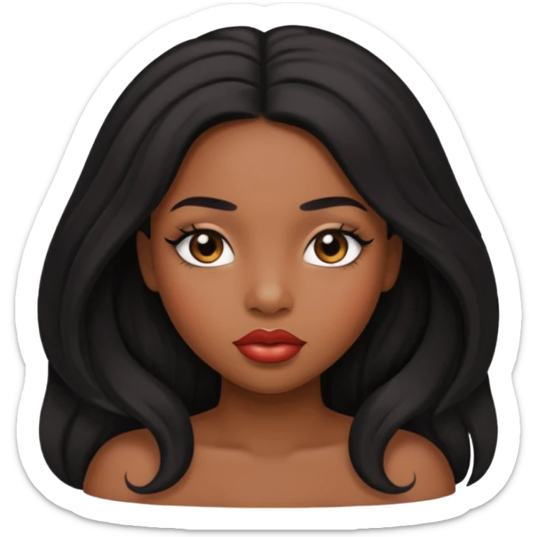 A black girl with plump lips and long lashes with long black hair sticker