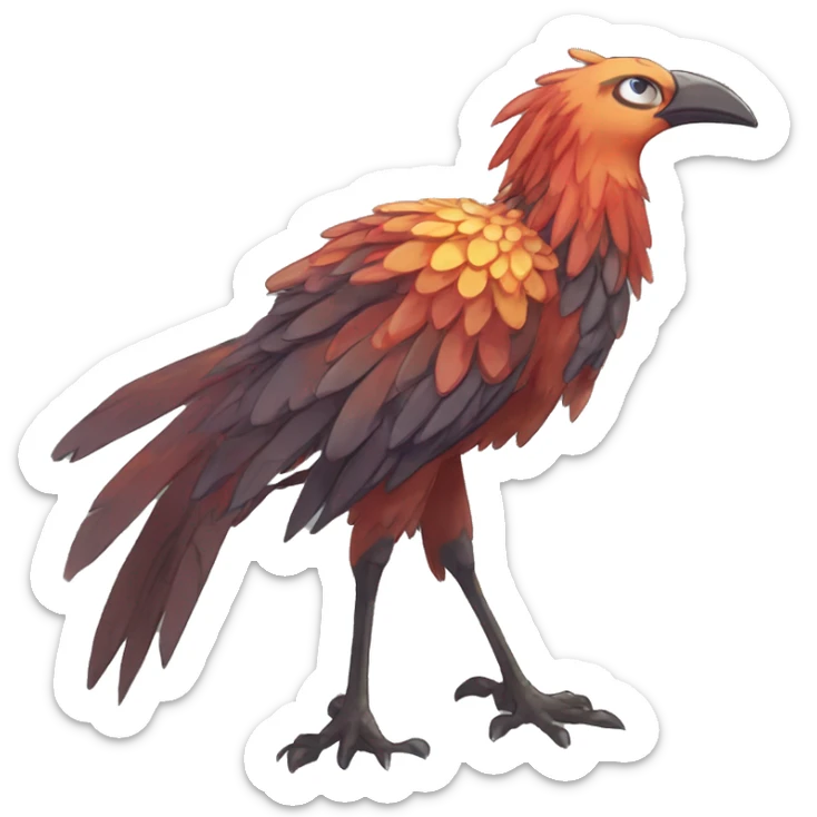 earthly muddy fresh Cool Cute Fantasy legendary jungle-bird plant-grass-type-Dendro-Phoenix-avian Fakemon full body sticker