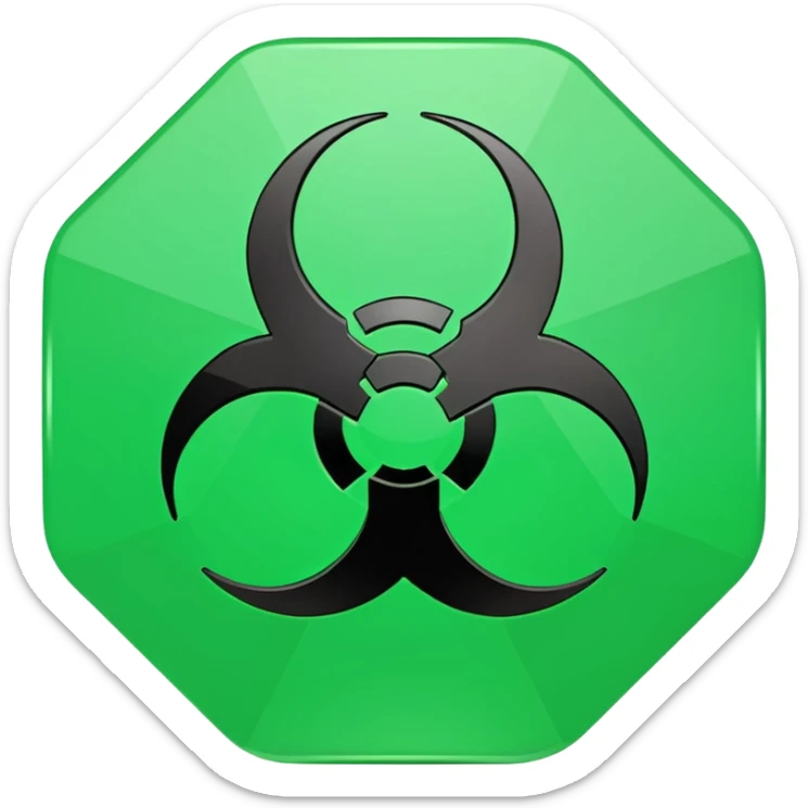 hazardous green logo, iOS app icon style, abstract toxic symbol, vibrant green, geometric, no text sticker