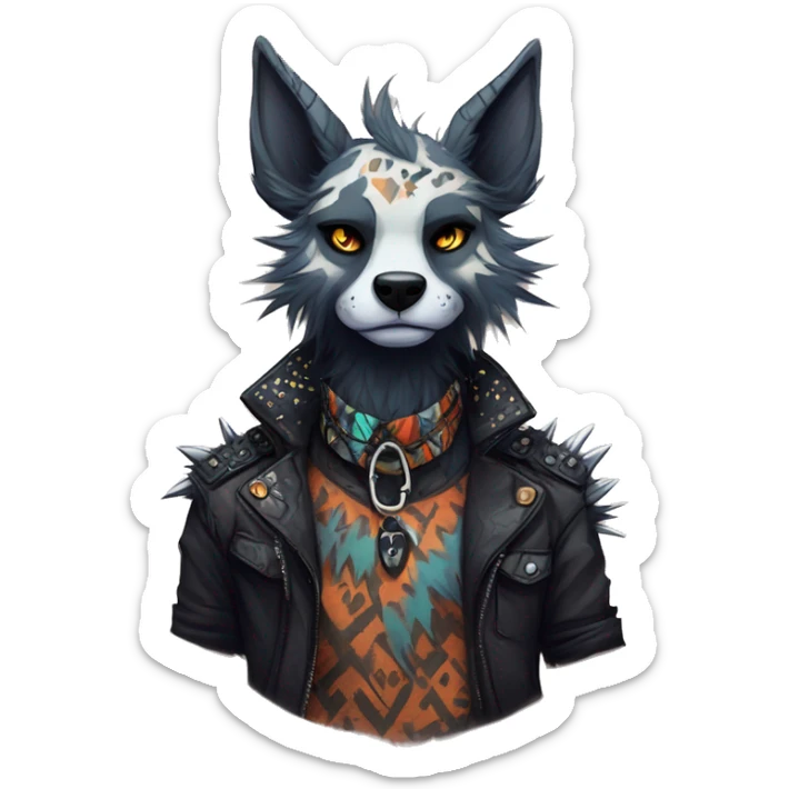 cool edgy animal fursona creature by griffsnuff & LiLaiRa & Falvie with badass colors and patterns and a spiked collar full body sticker