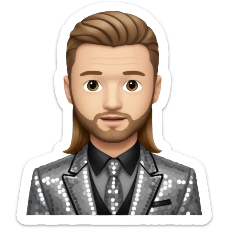 Justin Timberlake with long light brown hair, grey sequin tour outfit  sticker