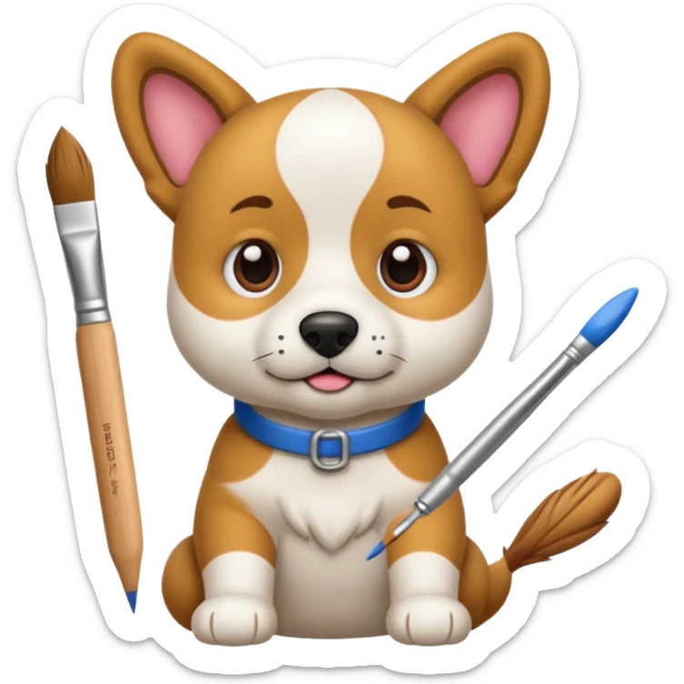 perrito pintando un lienzo en blanco con un pincel en la pata sticker