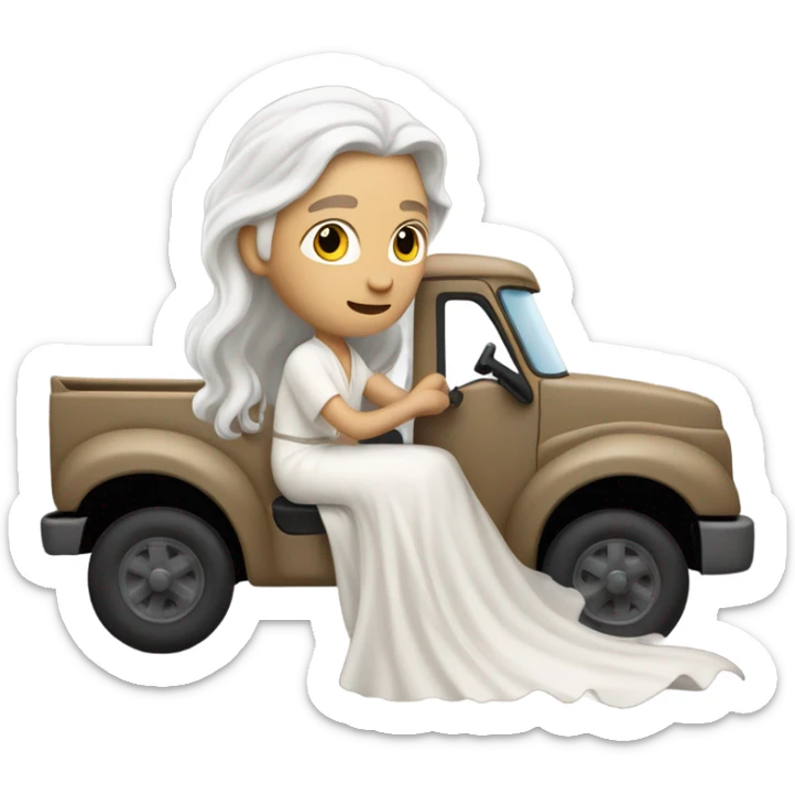 white man Poseidon driving truck. long white hair white dress sticker