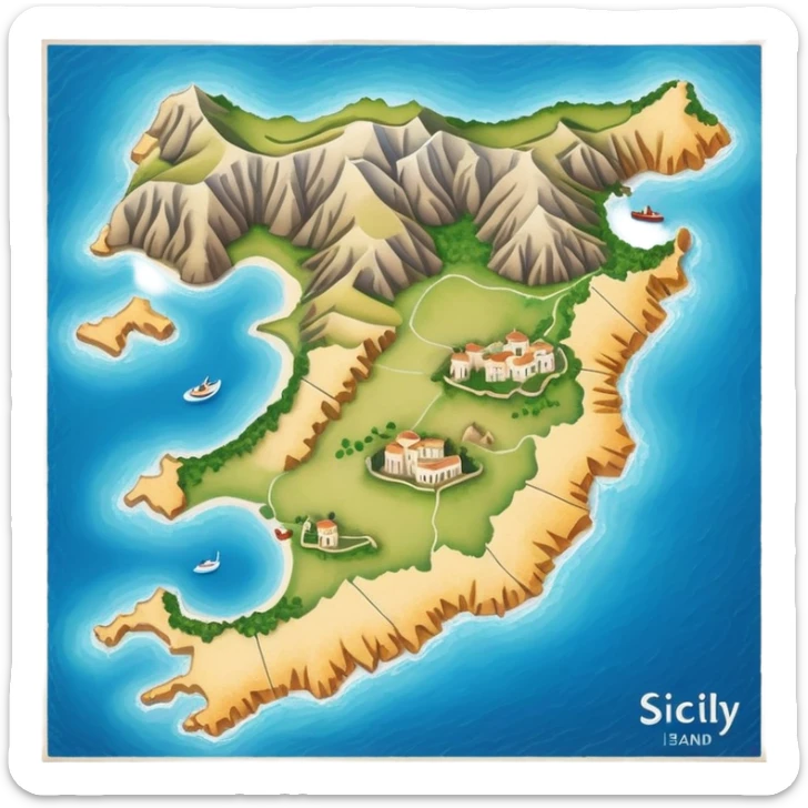 simple paper map of Sicily island, cartographic view, no buildings sticker