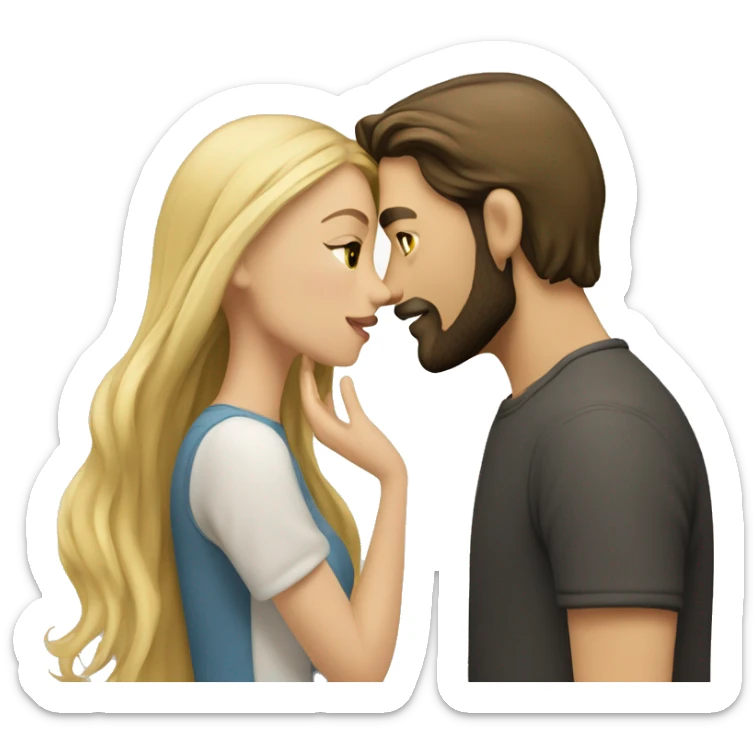 Brunette guy with beard kissing blond girl with long hair sticker