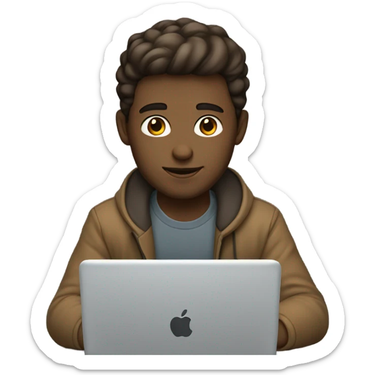 white-skinned male brown hair product designer sitting with macbook sticker