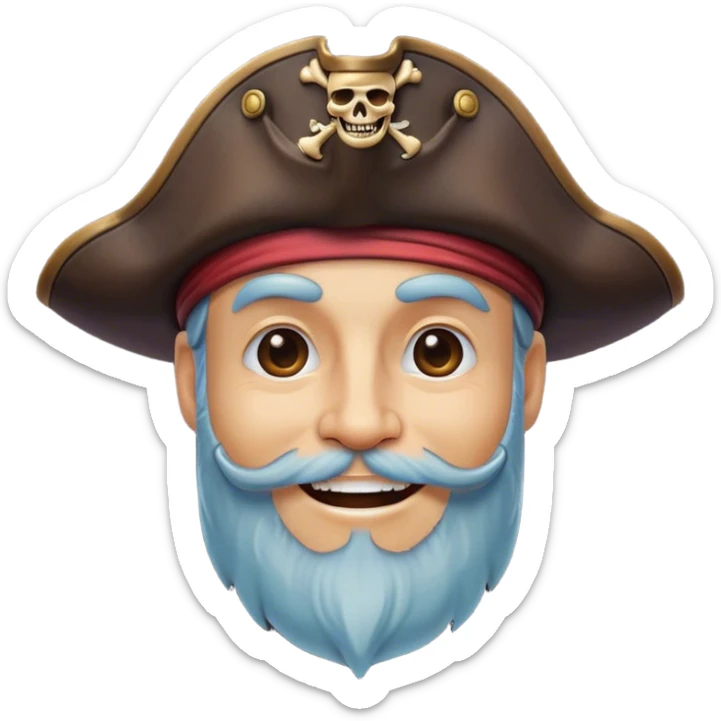 Clash of Clans aesthetic Cheerful Pirate Portrait Emoji, With a bright, confident smile and a relaxed yet adventurous posture, showcasing a stylized, rugged build with a classic pirate hat and a neatly groomed beard, his face in natural skin tone, Simplified yet expressive features, highly detailed, glowing with a soft, luminous maritime radiance, high shine, upbeat and daring, stylized with an air of classic swashbuckler allure, soft glowing outline, capturing the essence of a cheerful pirate ready to chart epic voyages! sticker