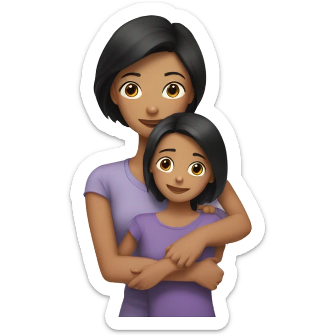hug mother with short black hair and daughter with long brown hair sticker